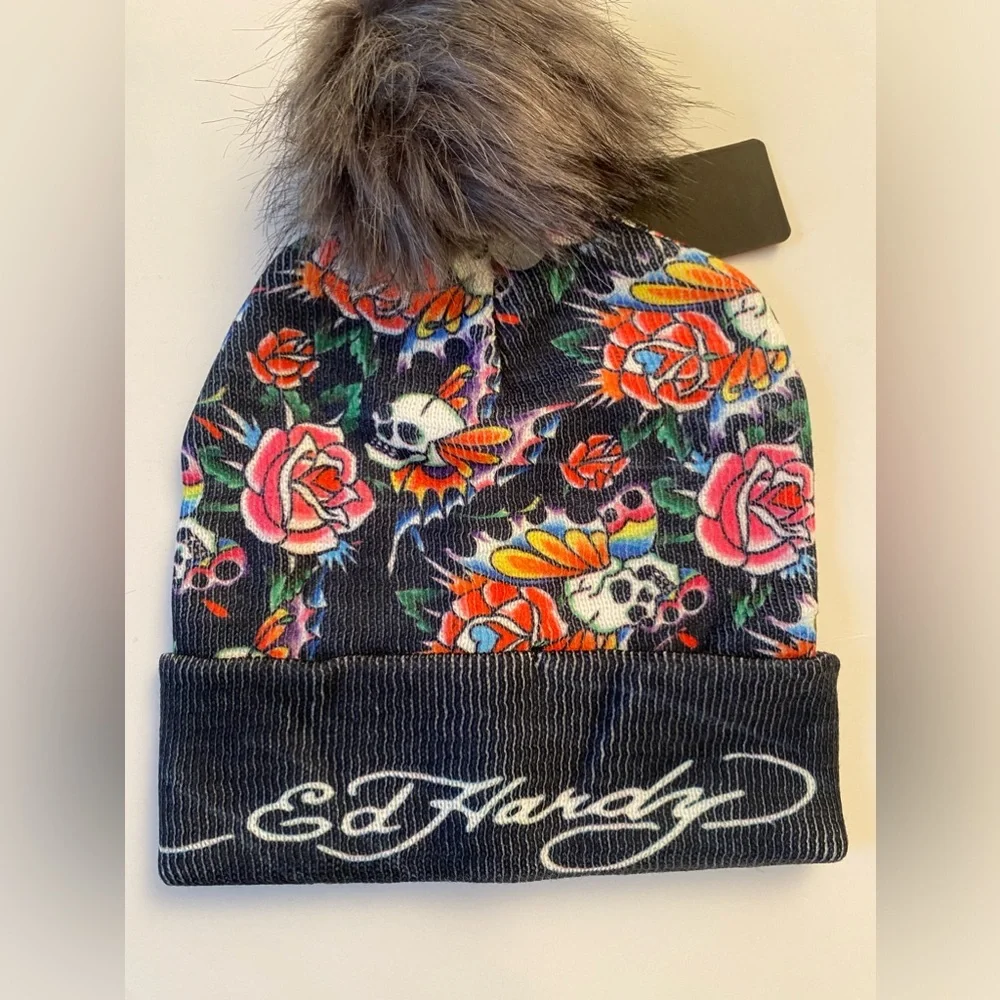 Ed Hardy Pom Beanie NEW! - Picture 3 of 4